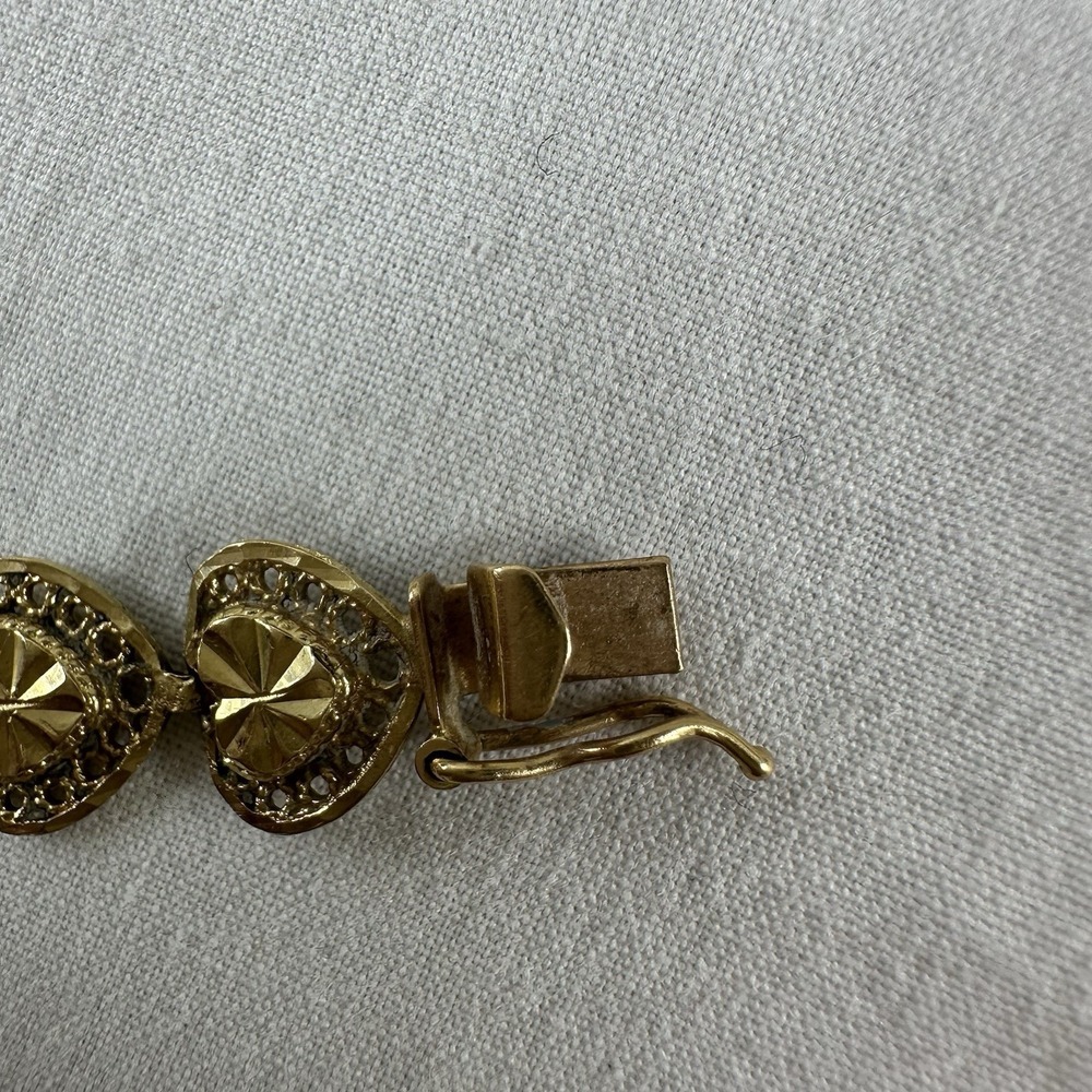 14k Vtg Beverly Hills Gold Heart Link 7" Tennis Bracelet 6 grams Repair / Scrap - Picture 3 of 8